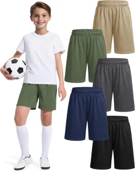 5 Pack Boys Basketball Shorts Kids Youth Athletic Short Boy Quick Dry Sport Clothes with Pockets Size 7-14 Years