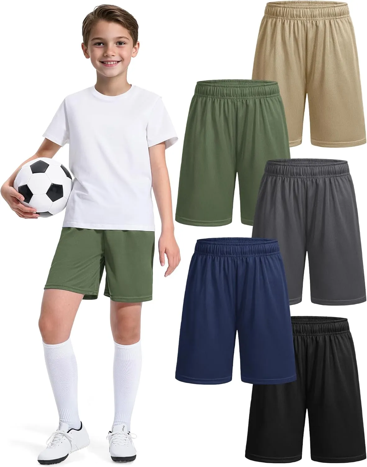 5 Pack Boys Basketball Shorts Kids Youth Athletic Short Boy Quick Dry Sport Clothes with Pockets Size 7-14 Years