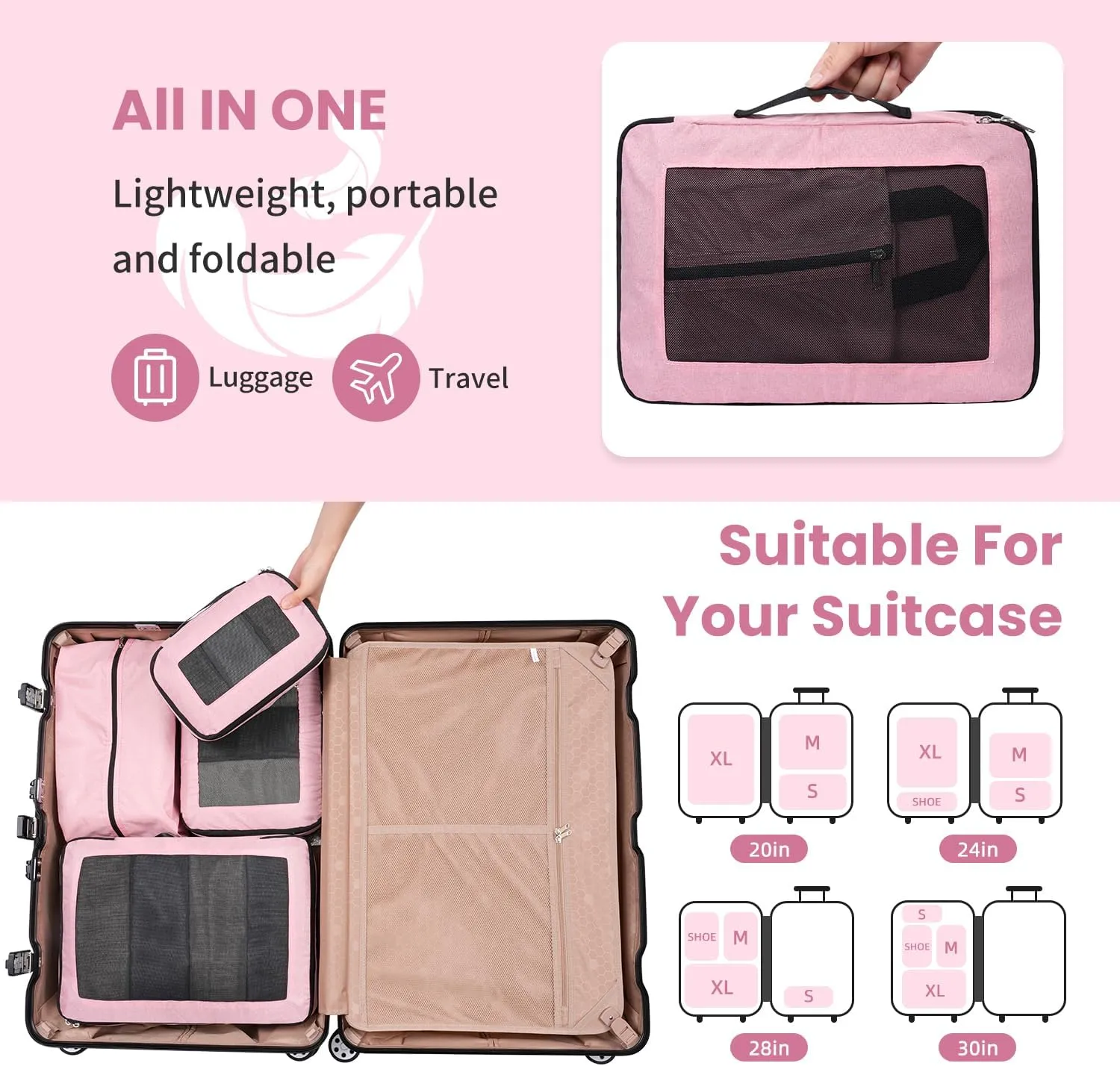 8 Set/6 Set/4 Set Compression Packing Cubes for Travel, Lightweight Vacation Travel Essentials, Travel Accessories for Suitcase Organizer Bags Set, Durable Luggage Organizer
