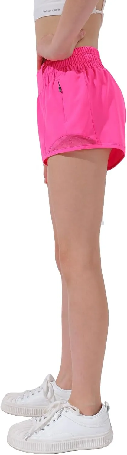 Aurefin Girls Athletic Shorts, Lightweight Running Shorts for Teen Girls Kids Sports Active Short with Zip Pocket and Elastic