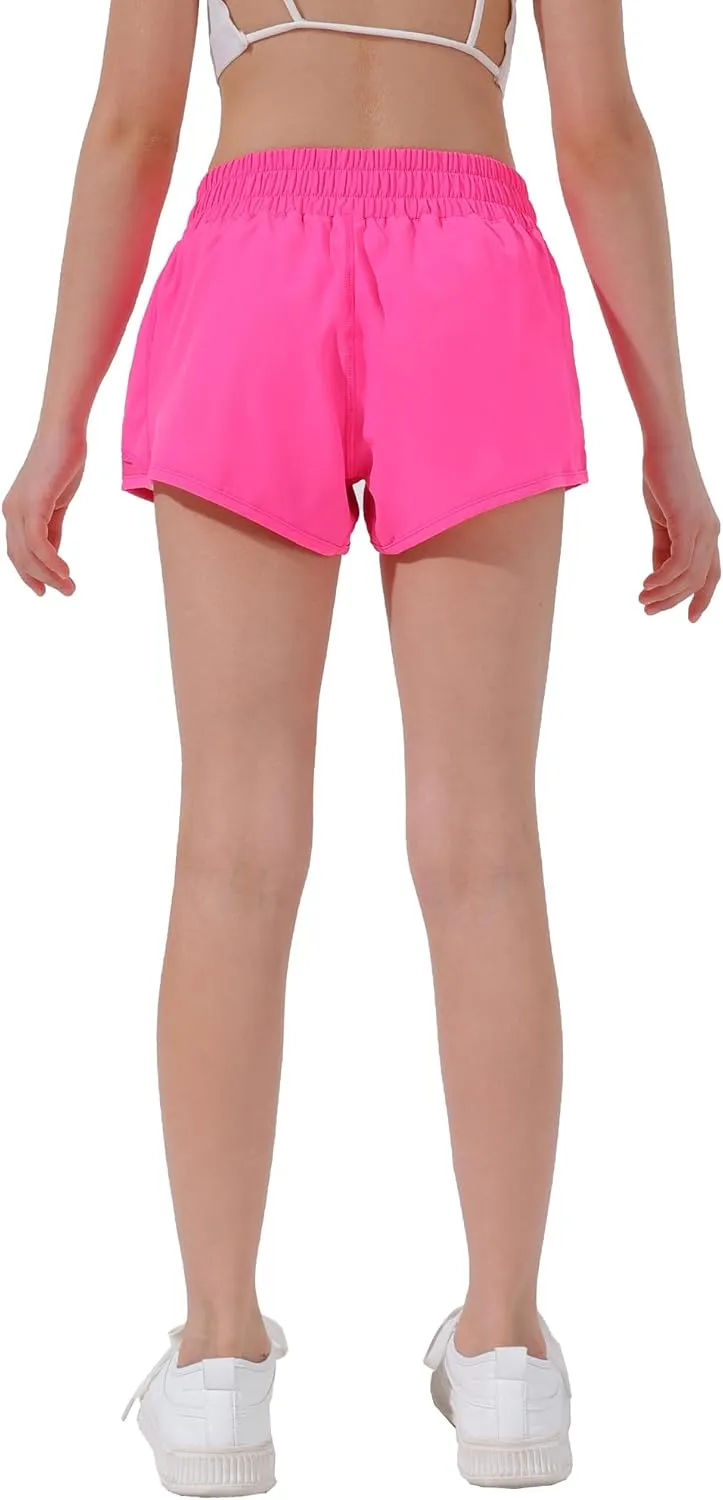 Aurefin Girls Athletic Shorts, Lightweight Running Shorts for Teen Girls Kids Sports Active Short with Zip Pocket and Elastic