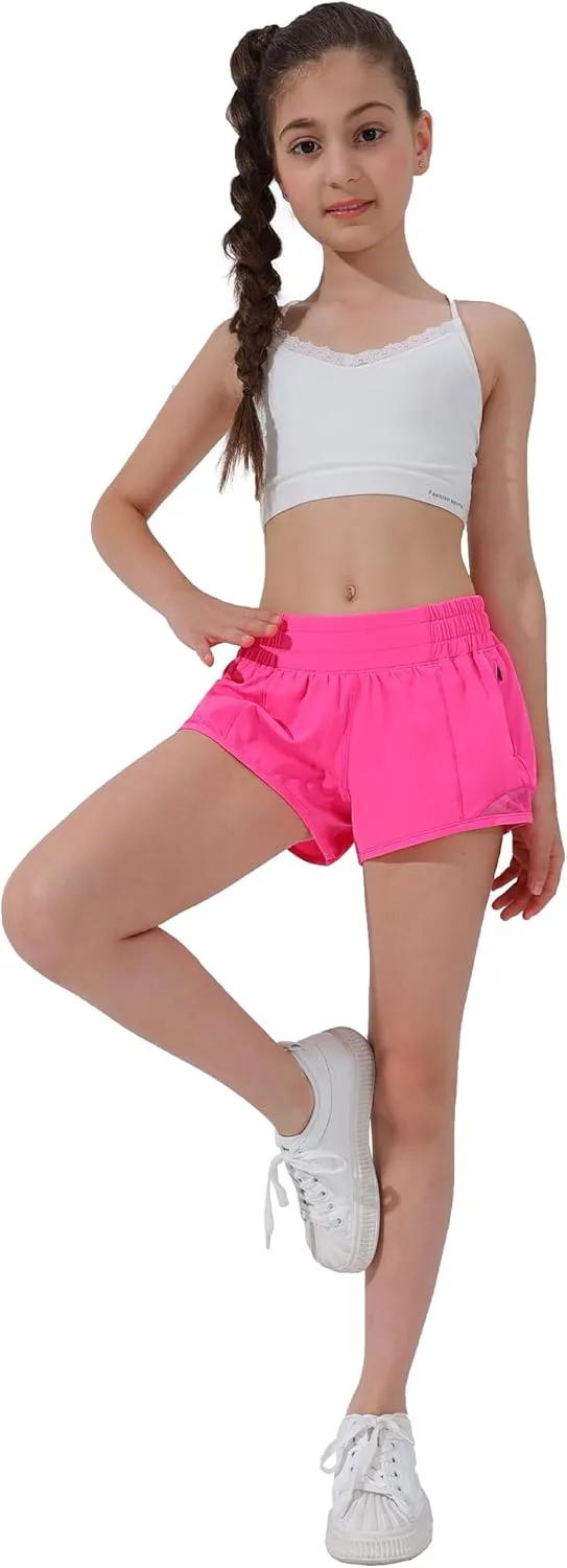 Aurefin Girls Athletic Shorts, Lightweight Running Shorts for Teen Girls Kids Sports Active Short with Zip Pocket and Elastic