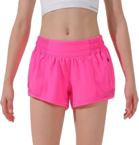Aurefin Girls Athletic Shorts, Lightweight Running Shorts for Teen Girls Kids Sports Active Short with Zip Pocket and Elastic