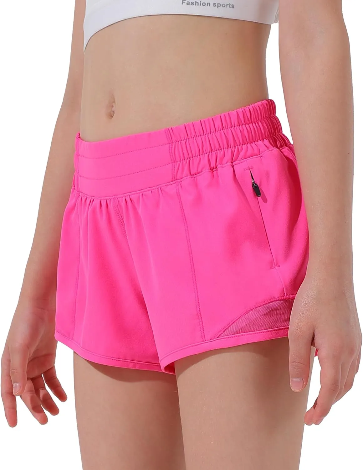 Aurefin Girls Athletic Shorts, Lightweight Running Shorts for Teen Girls Kids Sports Active Short with Zip Pocket and Elastic