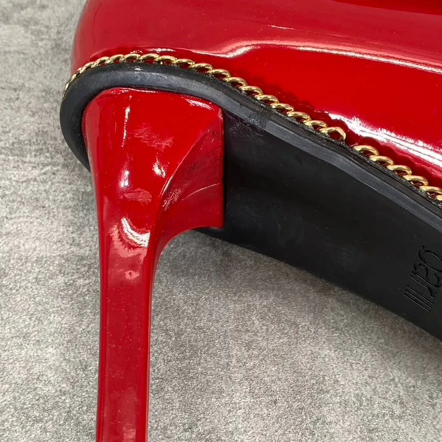 BAR III Women's Red Patent Binsa Ball-Chain Trim Pointed-Toe Pumps SZ 8.5