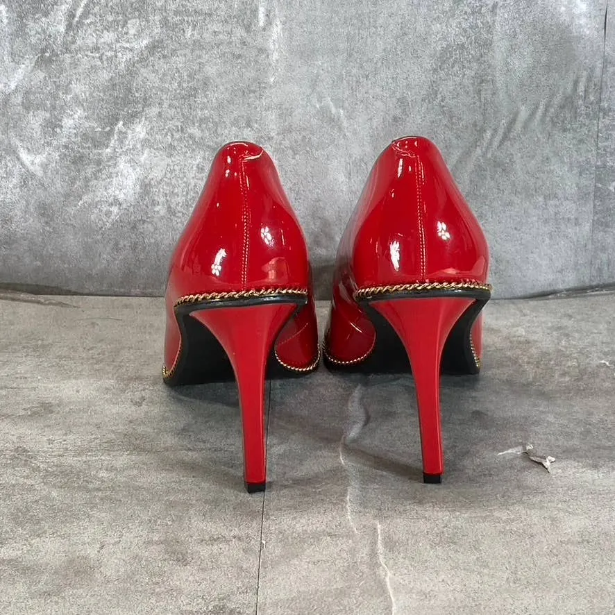 BAR III Women's Red Patent Binsa Ball-Chain Trim Pointed-Toe Pumps SZ 8.5