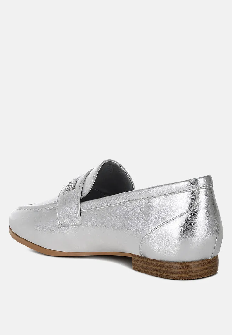 Eden Ode Rhinestone Strap Metallic Loafers