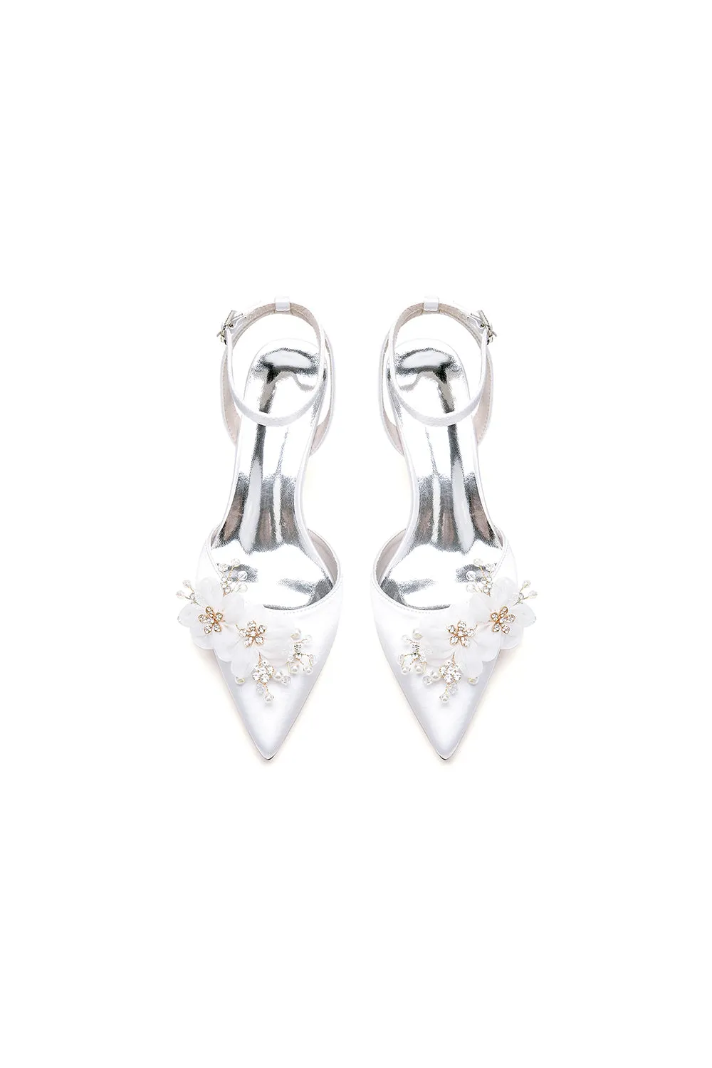 Elegant Ankle Strap Pointed Toe High Heels with Rhinestone Flower