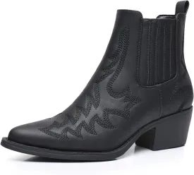 GLOBALWIN Cowboy Boots For Women Pointed Toe Pull On Chelsea Ankle Booties The Western Cowgirl Boots