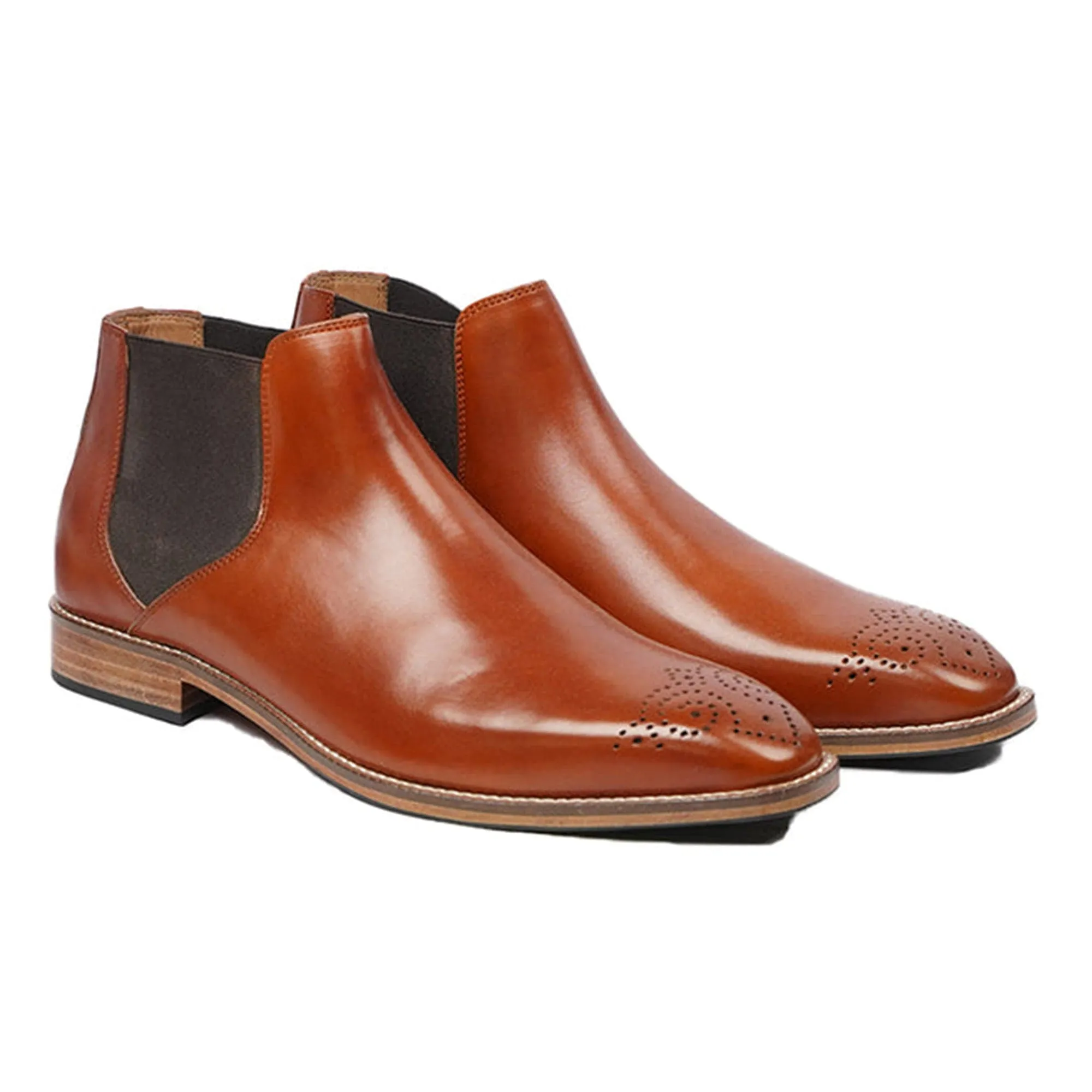 Handmade Customisable Brown Leather Short Chelsea Boots For Men