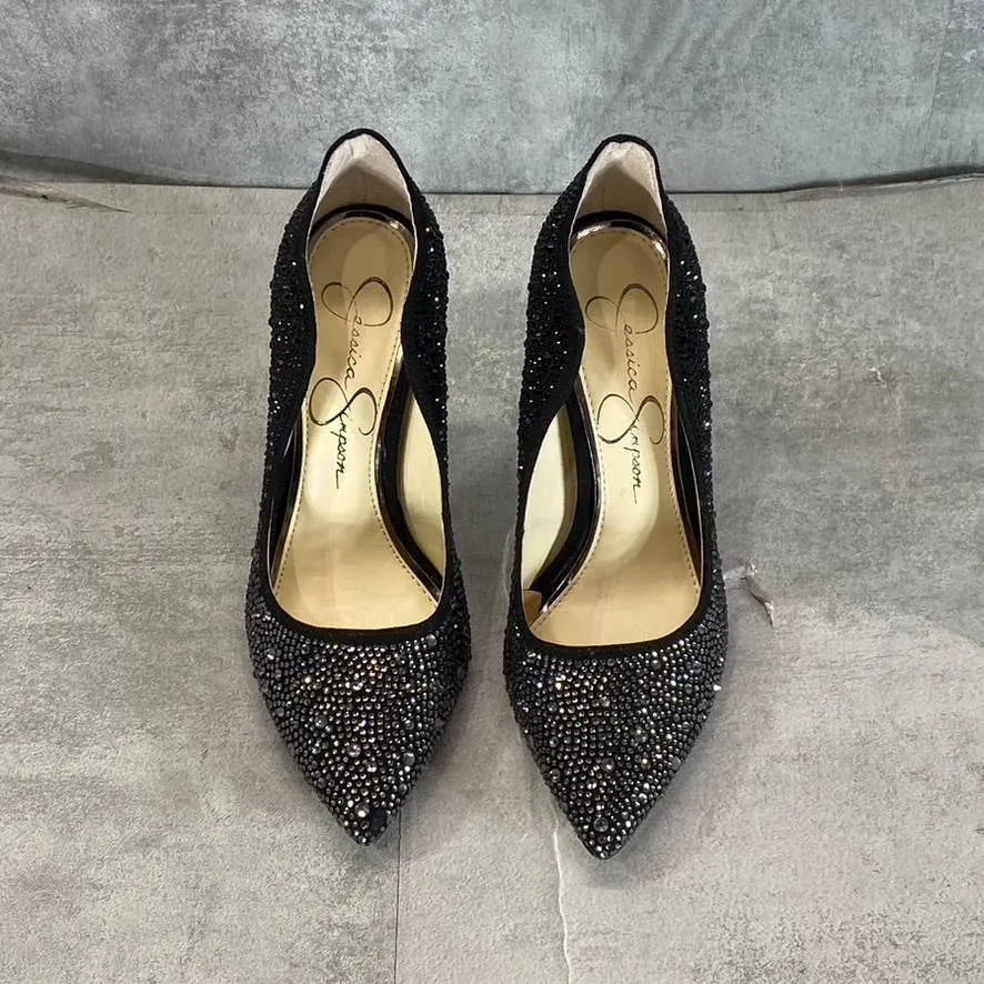 JESSICA SIMPSON Women's Black Wayva Rhinestone Pointed-Toe Pumps SZ 5.5