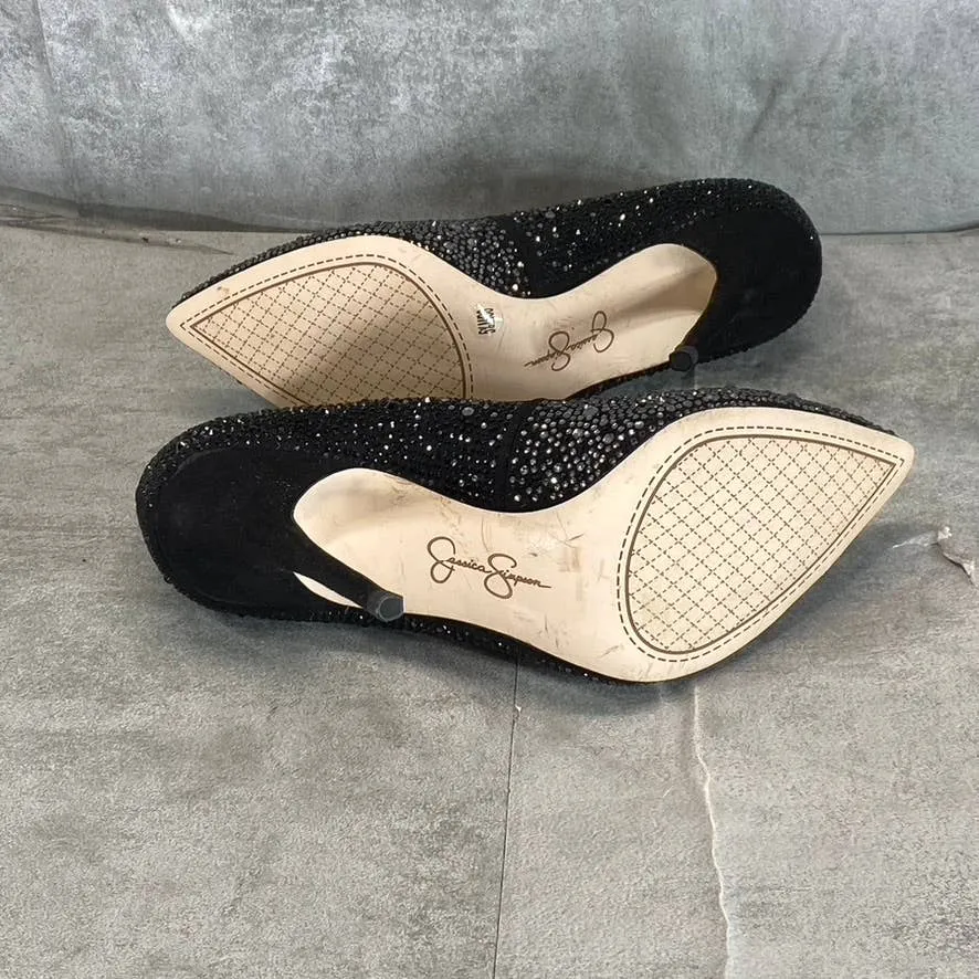 JESSICA SIMPSON Women's Black Wayva Rhinestone Pointed-Toe Pumps SZ 5.5