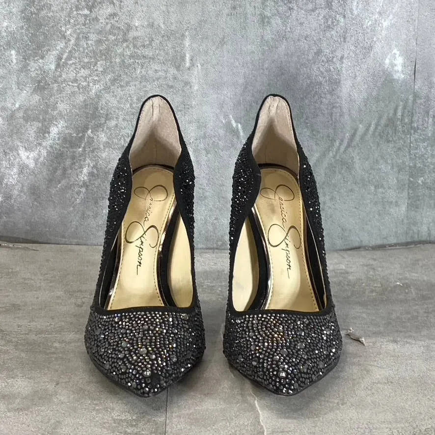 JESSICA SIMPSON Women's Black Wayva Rhinestone Pointed-Toe Pumps SZ 5.5