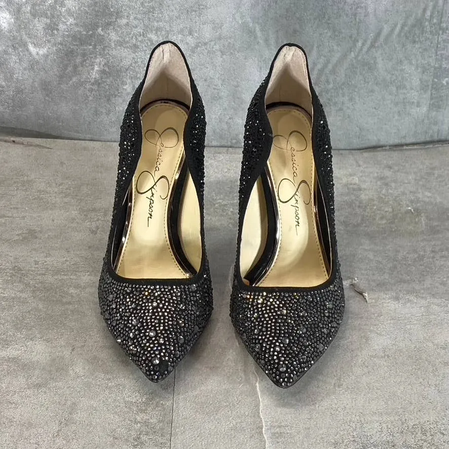 JESSICA SIMPSON Women's Black Wayva Rhinestone Pointed-Toe Pumps SZ 5.5