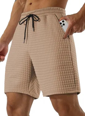 JMIERR Mens Sweat Shorts Casual Stretch Elastic Waist Waffle Workout Gym Short 7 inch Inseam Running Short with Pocket
