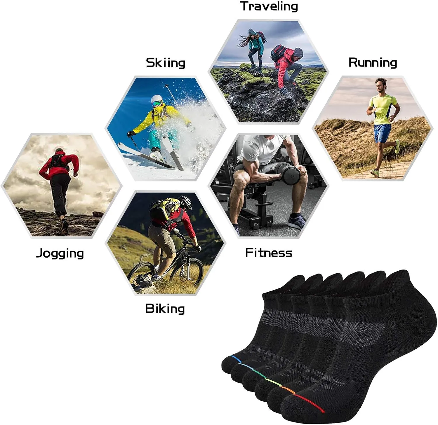 JOYN??E Mens Ankle Athletic Low Cut Socks Running Sports Cushioned Sock for Men 6 Pack