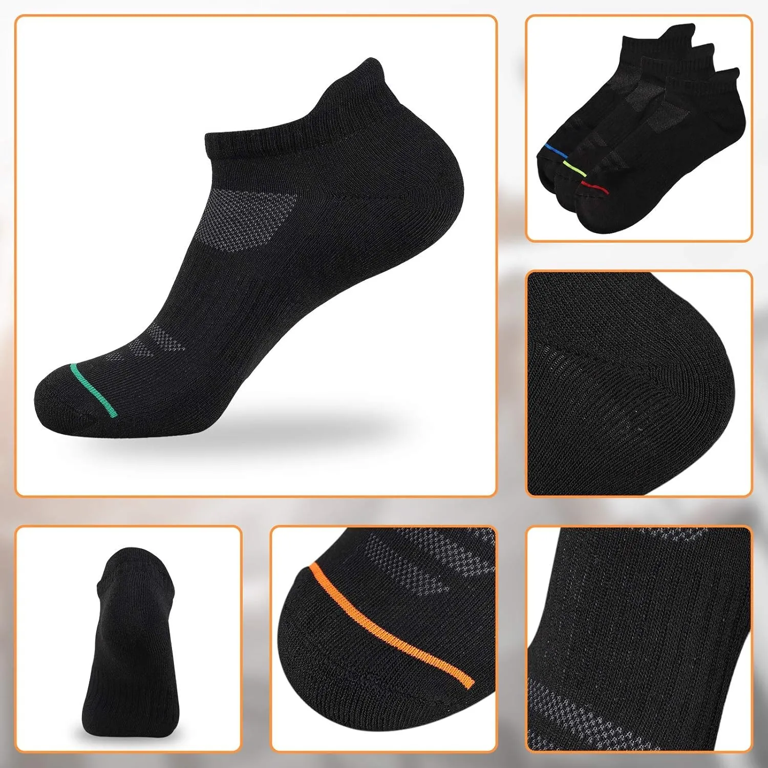 JOYN??E Mens Ankle Athletic Low Cut Socks Running Sports Cushioned Sock for Men 6 Pack