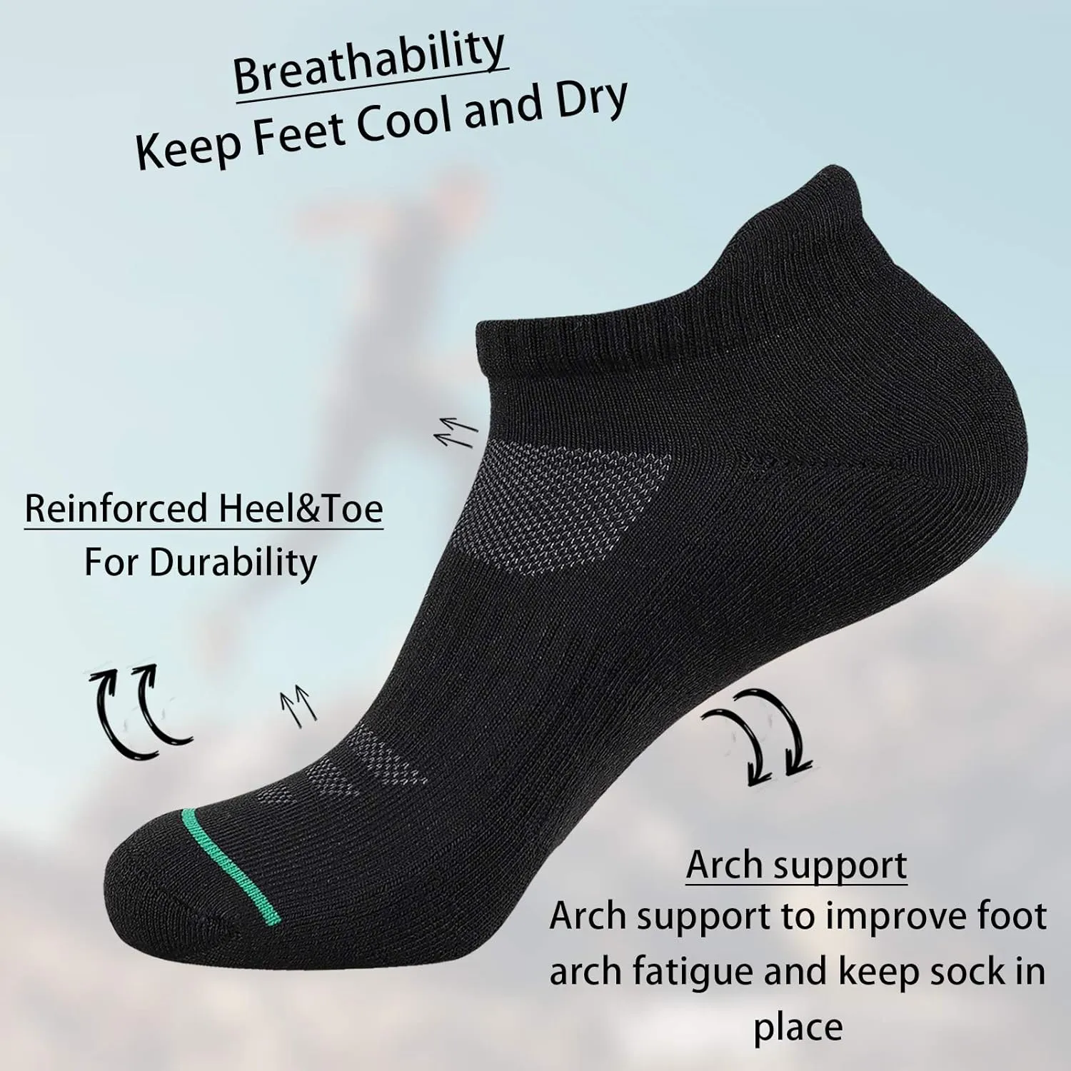 JOYN??E Mens Ankle Athletic Low Cut Socks Running Sports Cushioned Sock for Men 6 Pack