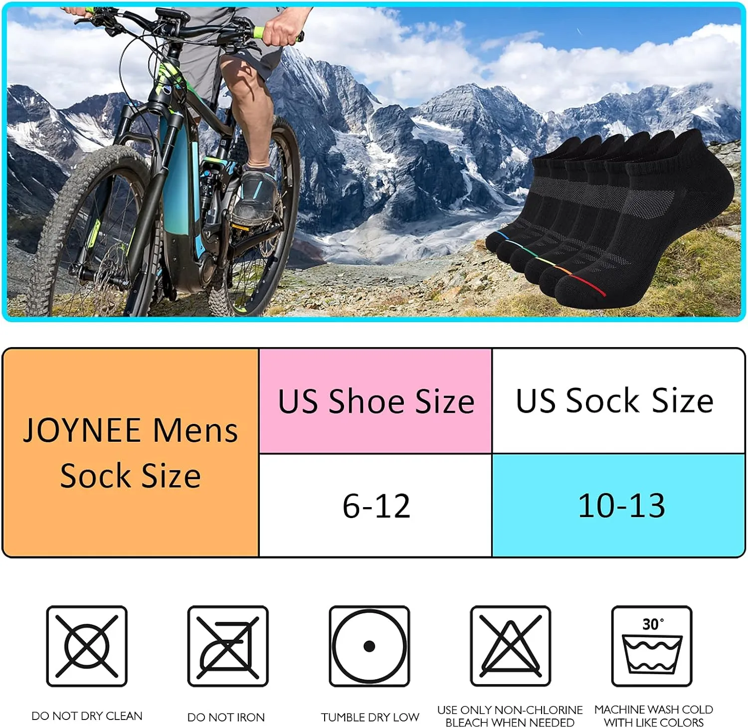 JOYN??E Mens Ankle Athletic Low Cut Socks Running Sports Cushioned Sock for Men 6 Pack