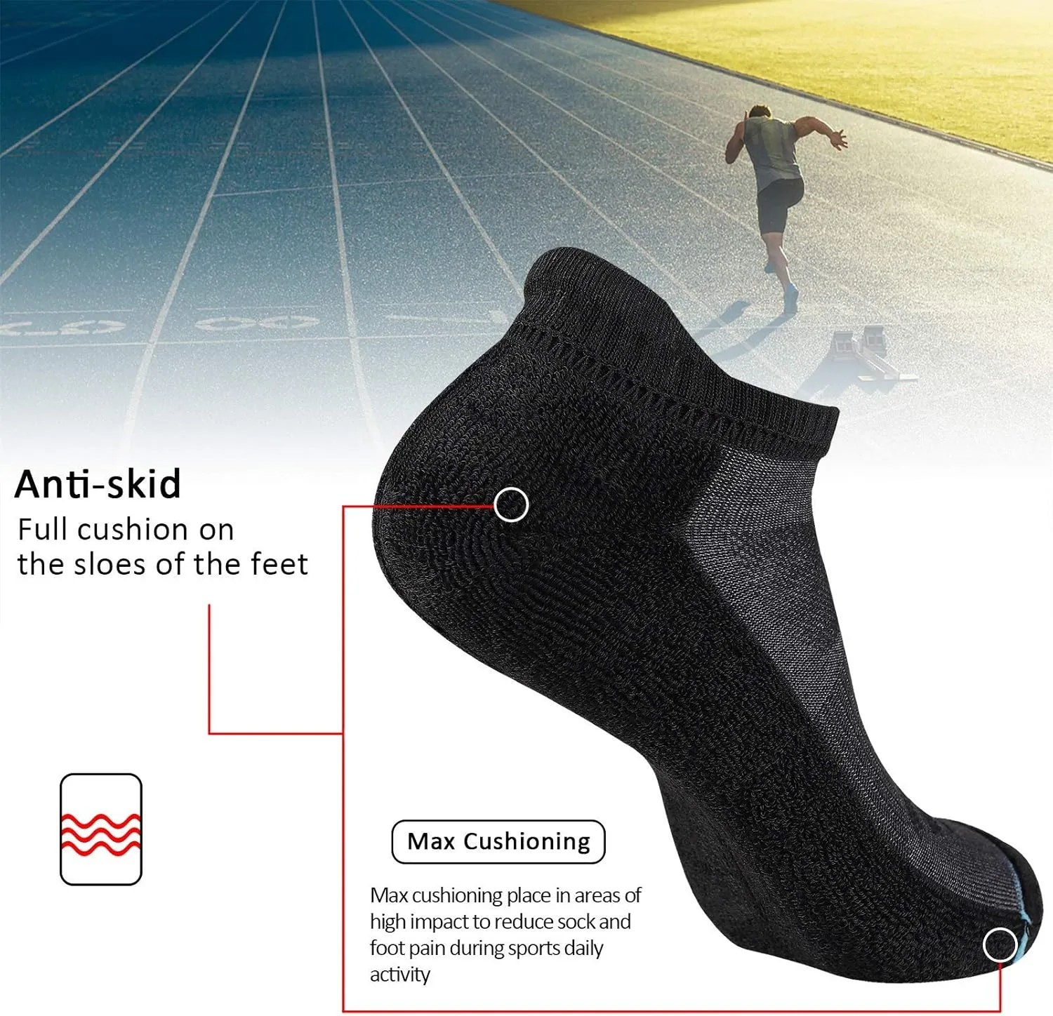JOYN??E Mens Ankle Athletic Low Cut Socks Running Sports Cushioned Sock for Men 6 Pack