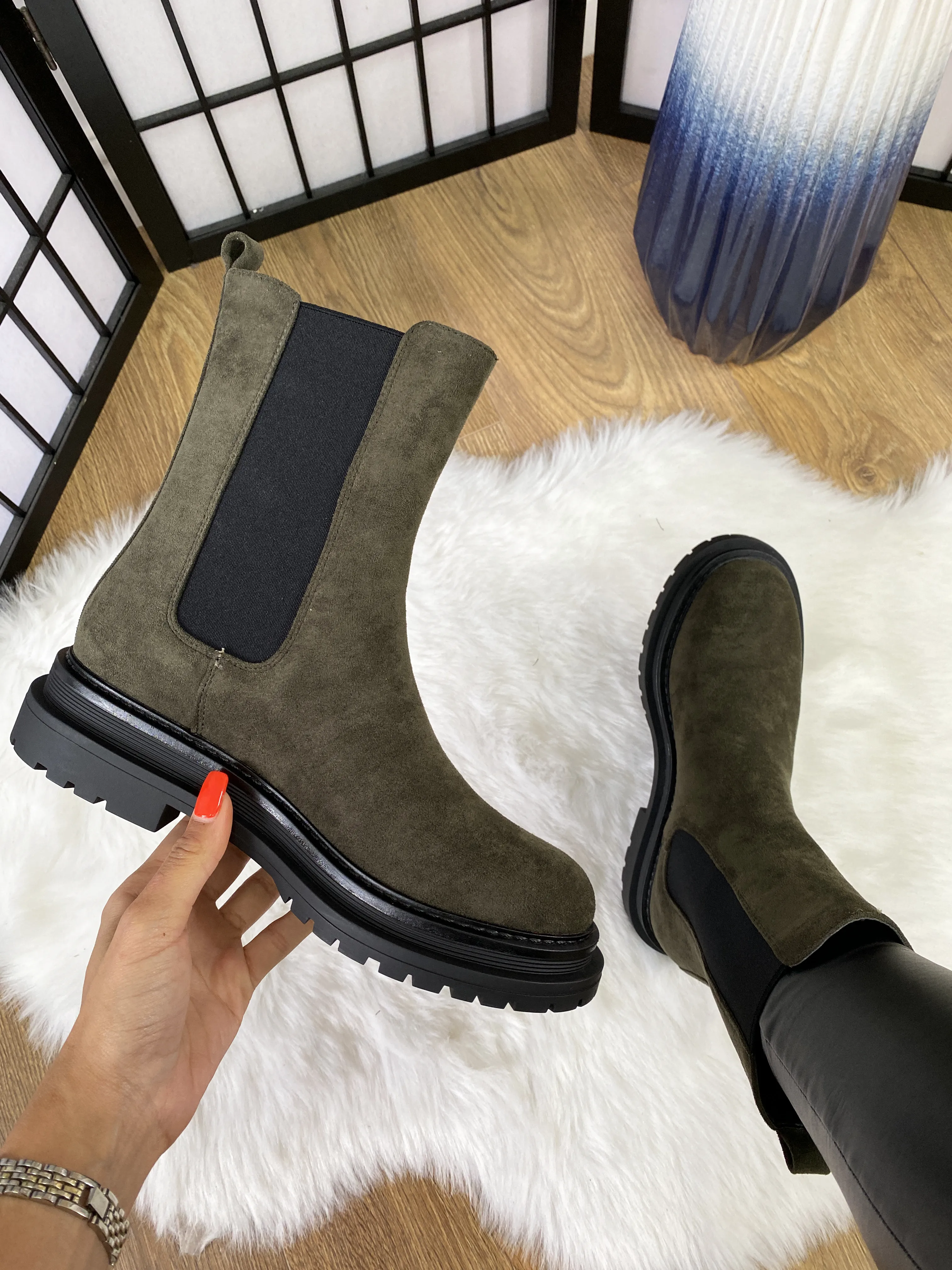 Landry Faux Suede Chelsea Calf  Boot