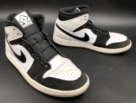 Nike Air Jordan 1 Mid SE 'Diamond' Men's White/Black Sneakers - Size 8 ( COA)