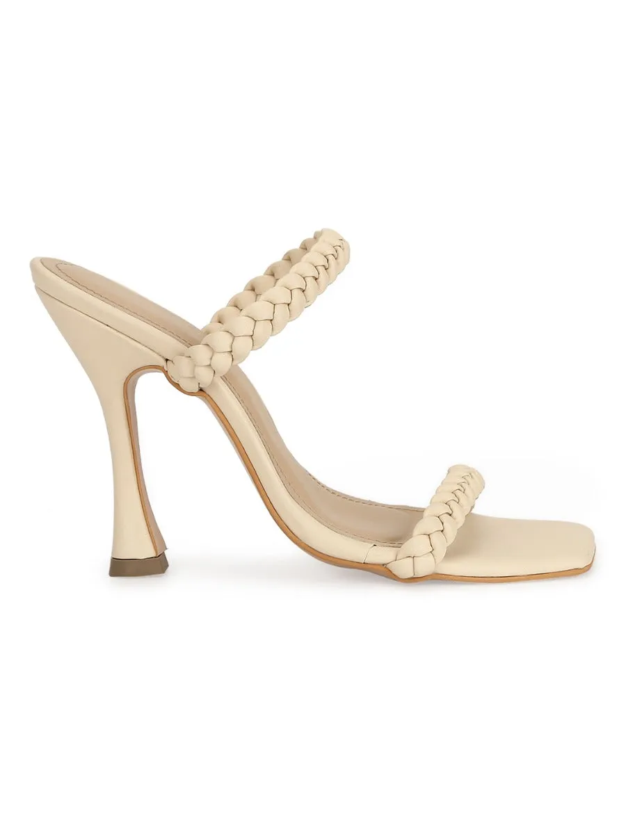 Nude PU Stiletto Heel Braided Mules