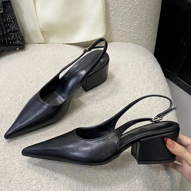 Pumps Pointed Toe Square Heels Mule Shoes