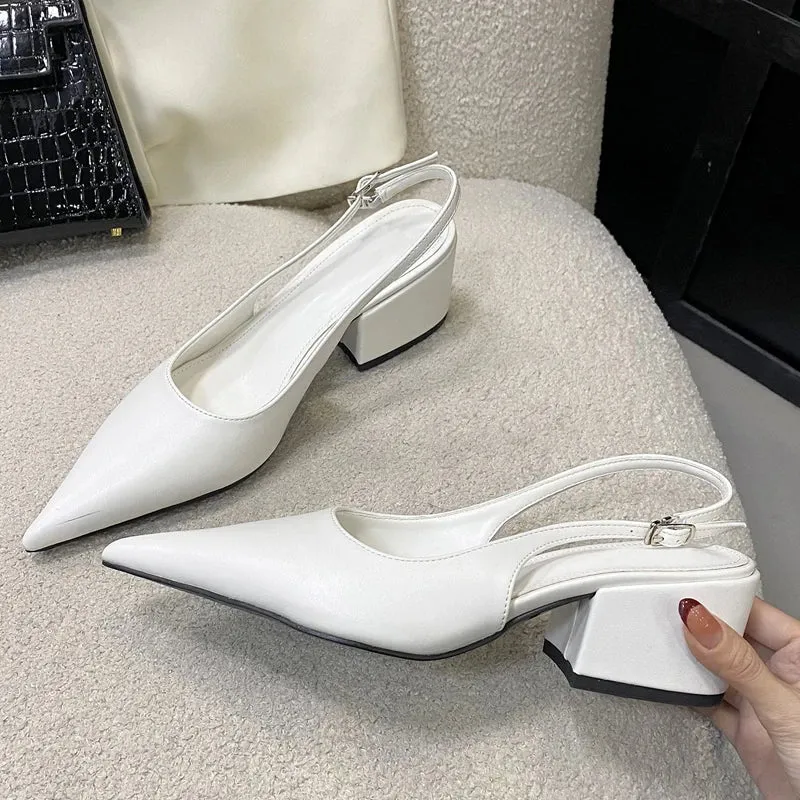 Pumps Pointed Toe Square Heels Mule Shoes