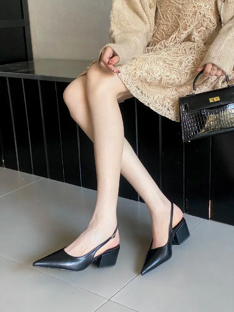 Pumps Pointed Toe Square Heels Mule Shoes