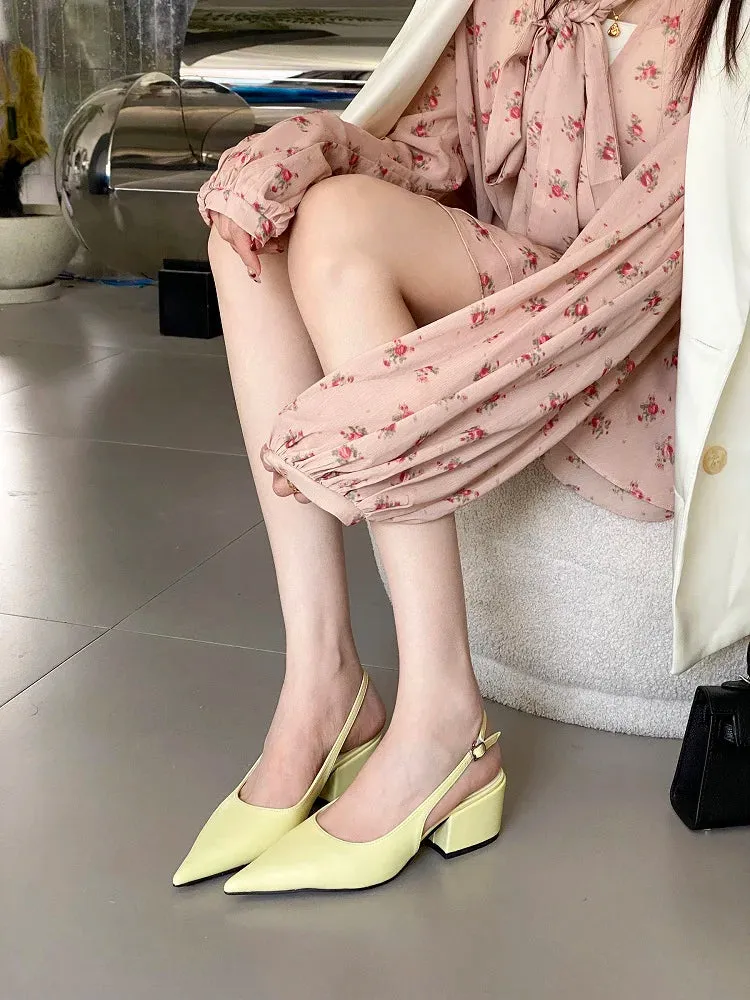 Pumps Pointed Toe Square Heels Mule Shoes