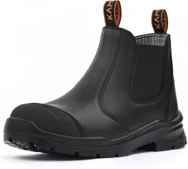 Work Boots for Men, Slip On Steel Toe Chelsea Safety Boots, Waterproof Slip Resistant Work Shoes, Lightweight Comfortable Breathable Non Slip Safety Toe Shoes