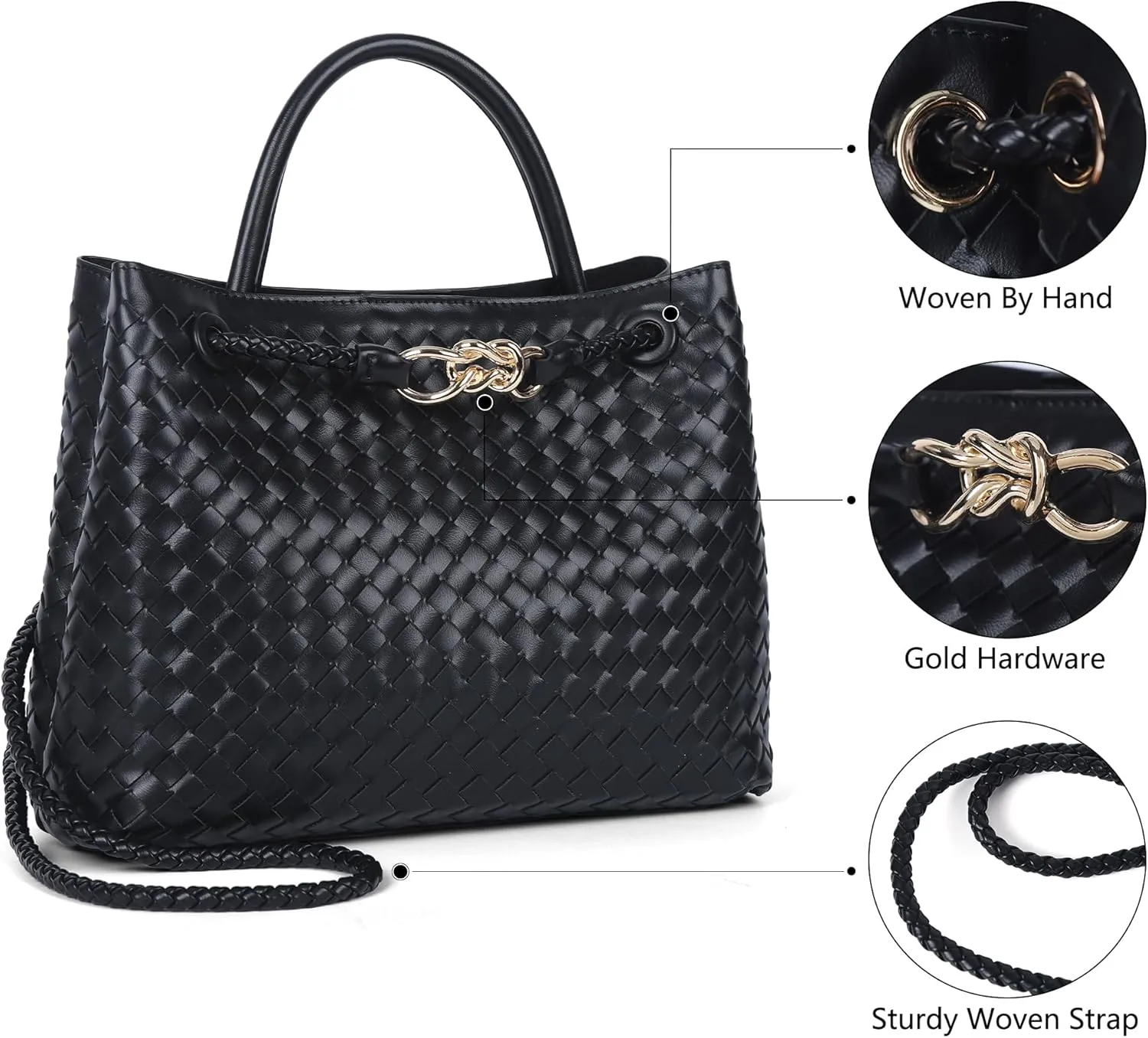 Woven Tote Bag for Women Crossbody Handbag,Vegan Leather Large Tote Purse,Trendy Satchel Handbag Bowknot Shoulder Bag