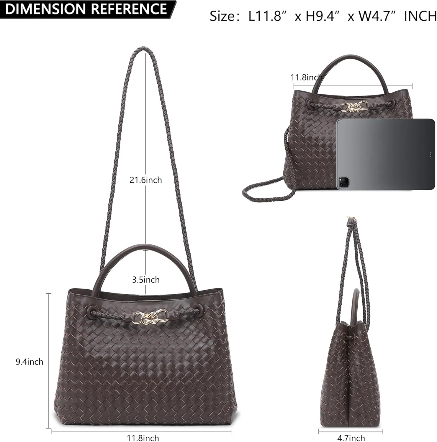 Woven Tote Bag for Women Crossbody Handbag,Vegan Leather Large Tote Purse,Trendy Satchel Handbag Bowknot Shoulder Bag