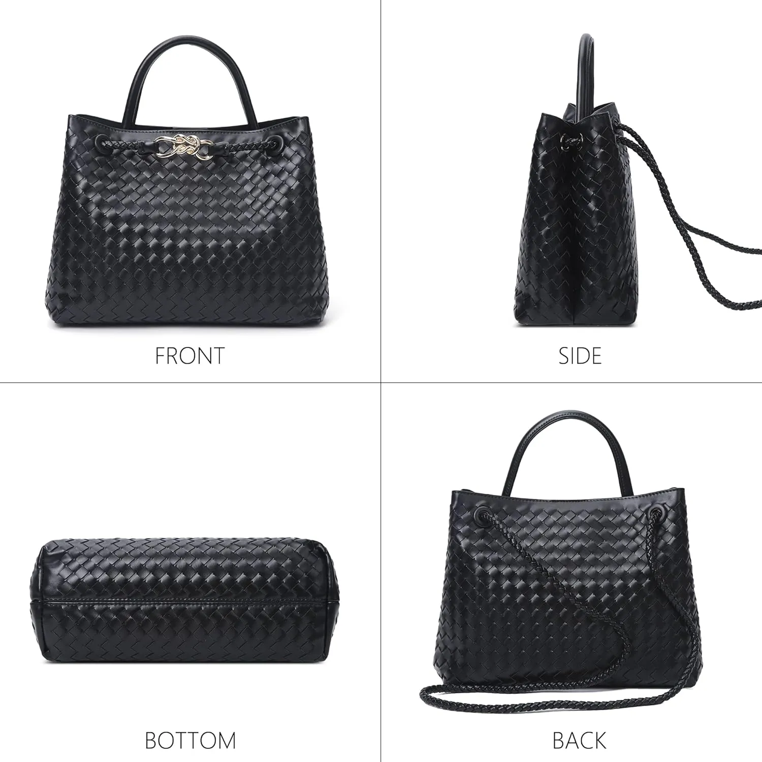 Woven Tote Bag for Women Crossbody Handbag,Vegan Leather Large Tote Purse,Trendy Satchel Handbag Bowknot Shoulder Bag