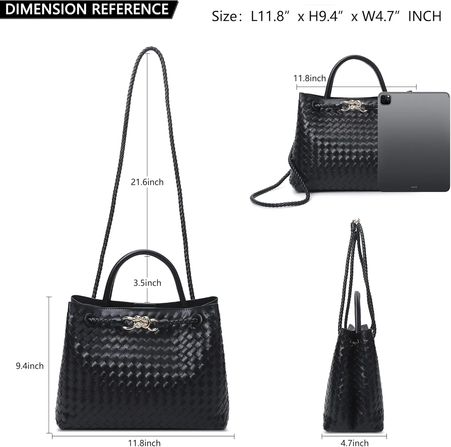 Woven Tote Bag for Women Crossbody Handbag,Vegan Leather Large Tote Purse,Trendy Satchel Handbag Bowknot Shoulder Bag