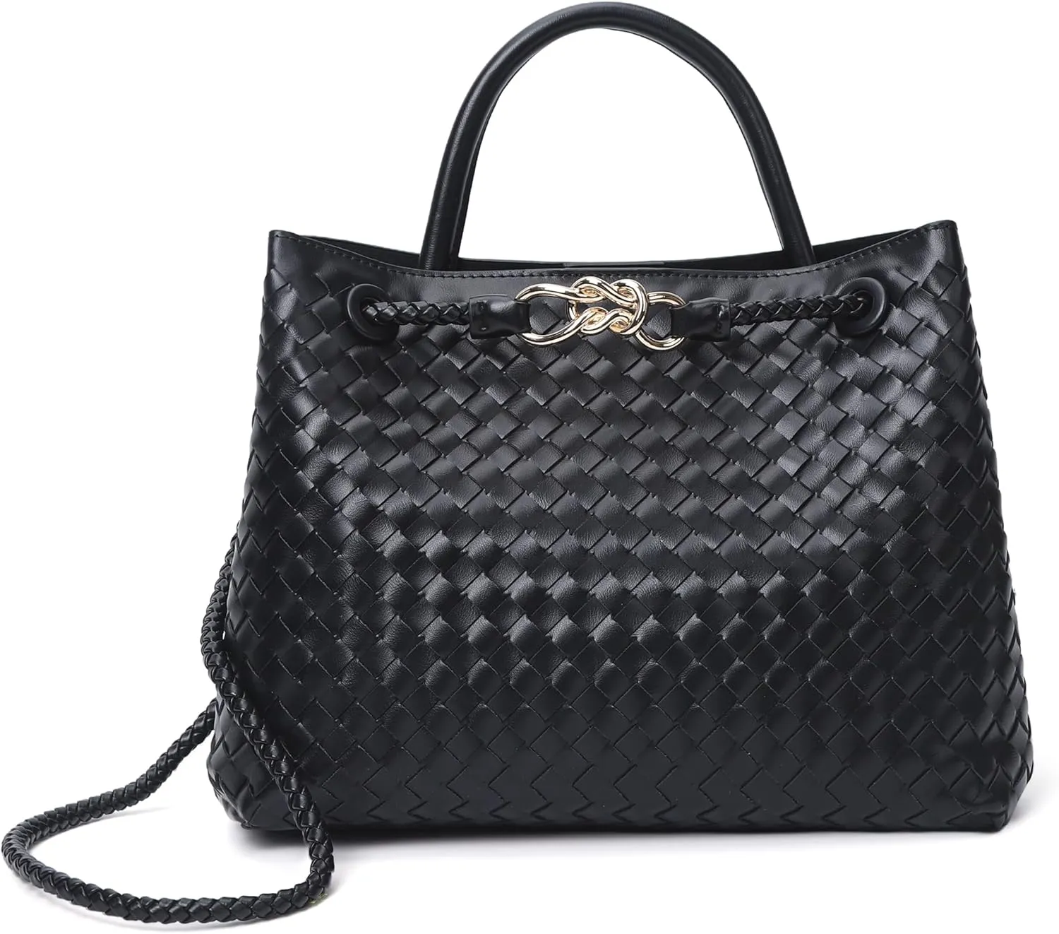 Woven Tote Bag for Women Crossbody Handbag,Vegan Leather Large Tote Purse,Trendy Satchel Handbag Bowknot Shoulder Bag
